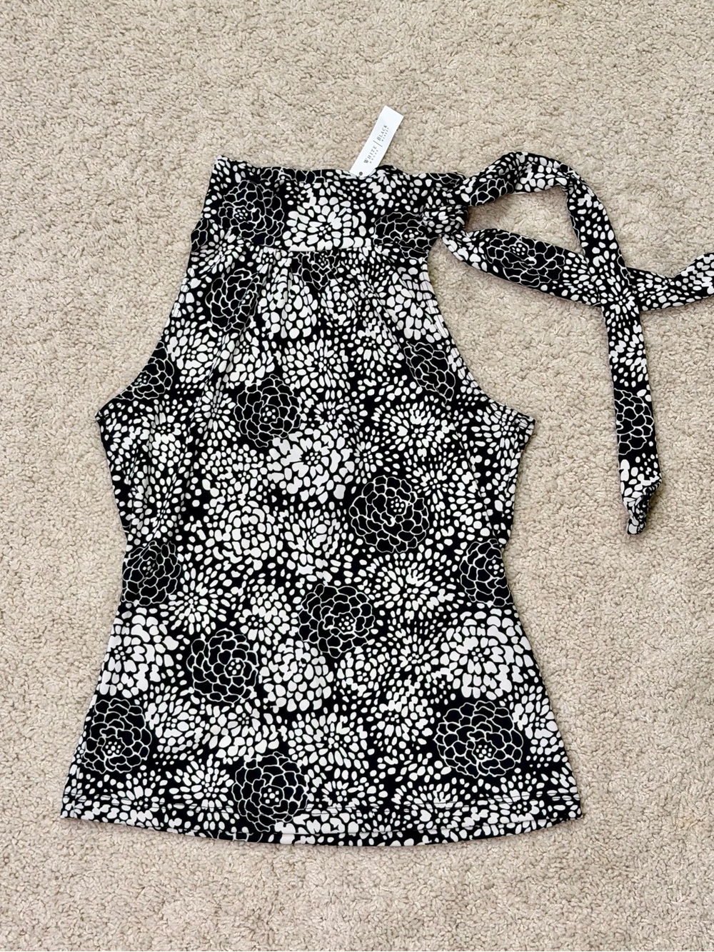 White House Black Market Tie Neck Halter Floral Print Blouse Size XS